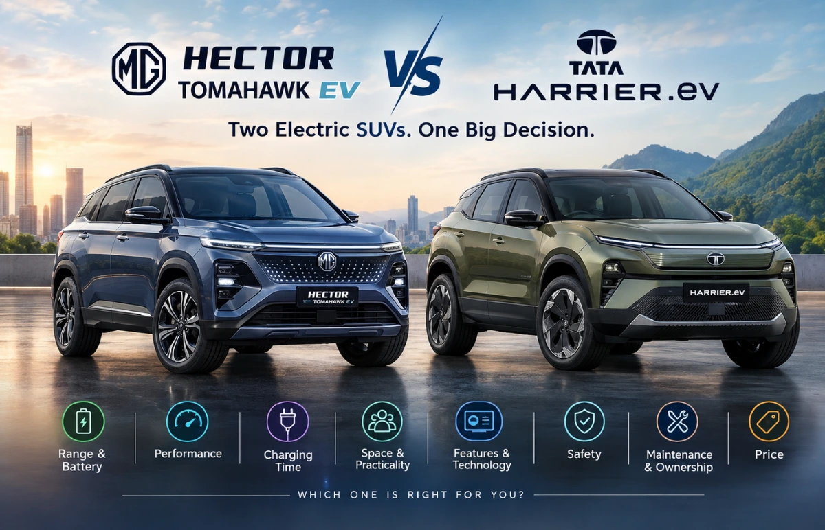 MG Hector Tomahawk EV vs Tata Harrier EV: Price, Range, Features, Performance and Key Differences